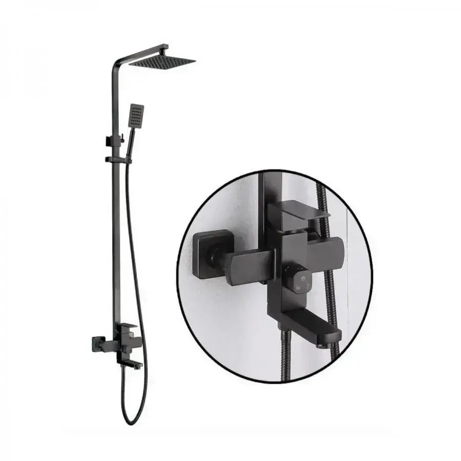 SET sprchových sloupů, nerezová ocel, čtvercový para, dešťový efekt, 3 funkce, nástěnný, saténová černá, příslušenství v ceně, HS007 baterie a sprchové sloupy Výchozí název Alessandro Design