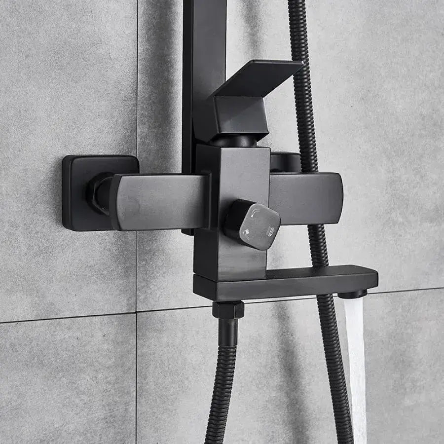 SET sprchových sloupů, nerezová ocel, čtvercový para, dešťový efekt, 3 funkce, nástěnný, saténová černá, příslušenství v ceně, HS007 baterie a sprchové sloupy Výchozí název Alessandro Design