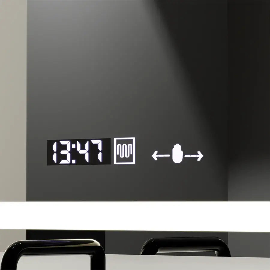 Obdélníkové LED zrcadlo, 120X70cm, Radiant MotionGlow Sensor Marcello, Systém odmlžování, Hodiny & Teploměr, Stmívatelné Marcello Zrcadla Výchozí název Alessandro Design