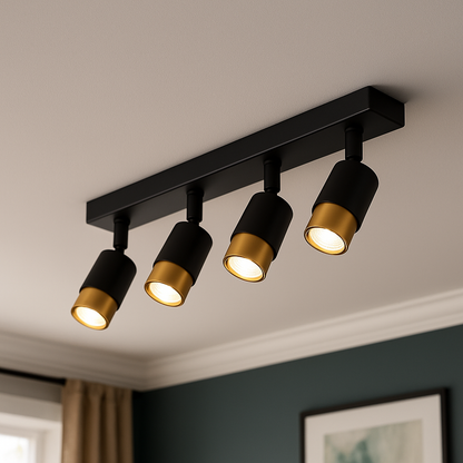 LED projektor se 4xGU10 reflektory, zlaté, kovové a akrylové moderní žárovkové lustry Výchozí název Alessandro Design