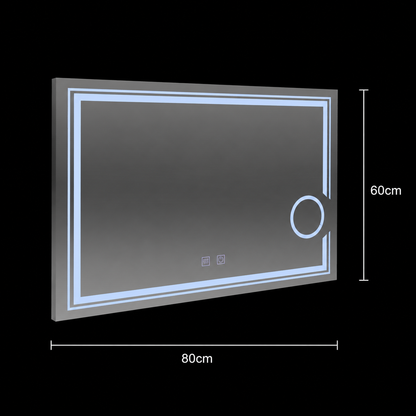 Obdélníkové LED zrcadlo, 80x60cm, CANTO Touch, Demister System, Stmívatelné
