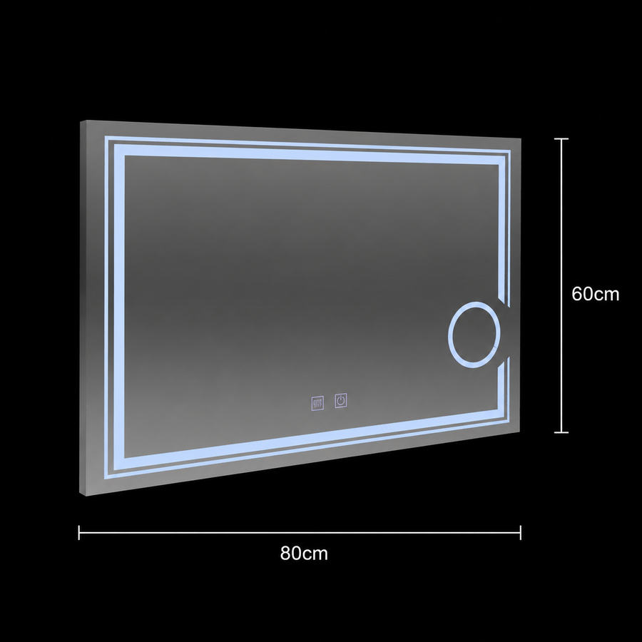 Obdélníkové LED zrcadlo, 80x60cm, CANTO Touch, Demister System, Stmívatelné