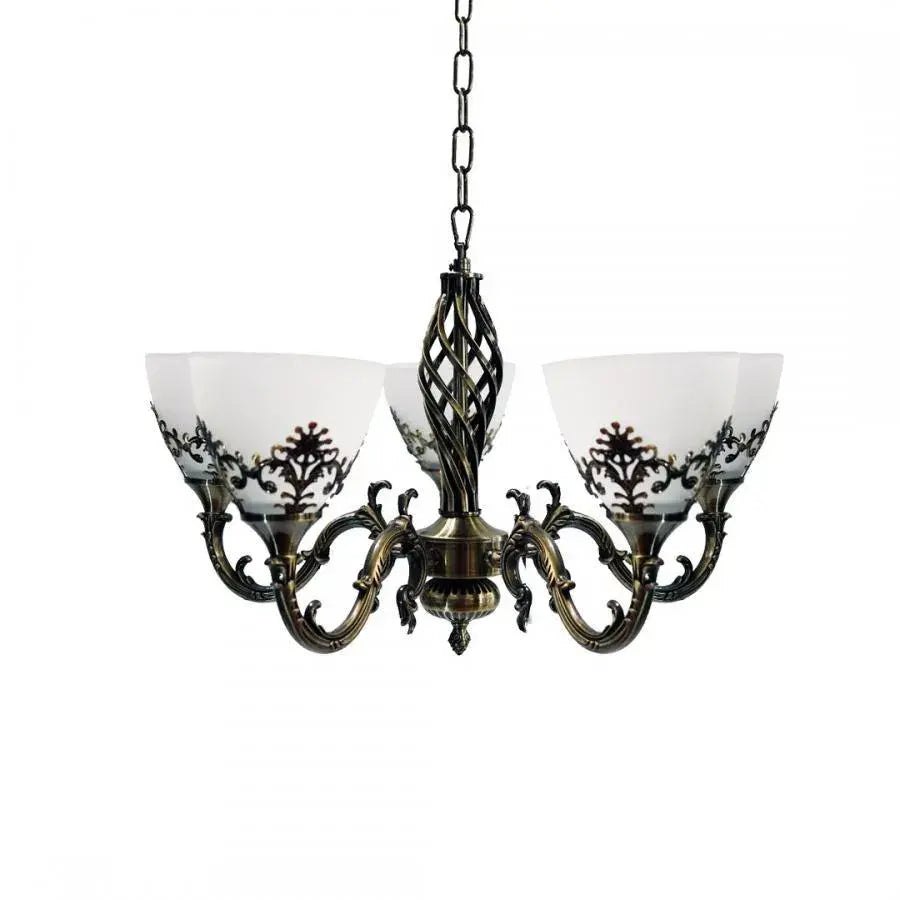 Rustikální lustr COTTAGE, 5XE27, starožitný bronz, kov a sklo Classic Candelabra Výchozí název Alessandro Design