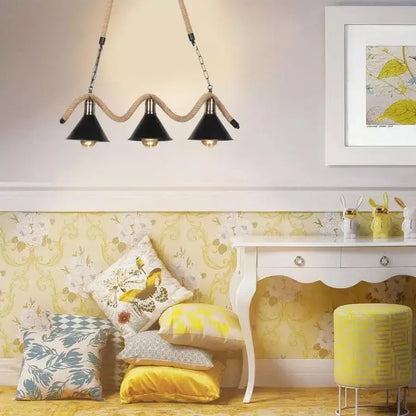 Lanový lustr 3xE27, hnědý, kovový a provázkové Vintage lustry Výchozí název Alessandro Design