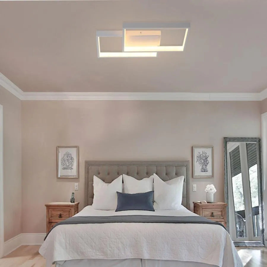 LED lustr s dálkovým ovládáním LANDYN 37W, 2 čtverce, studené/teplé/neutrální světlo, stmívatelné, bílý LED lustr s dálkovým ovládáním Výchozí název Alessandro Design