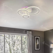 LED lustr s dálkovým ovládáním a krystalem LEOCADIA RGB 134W, 3 kruhy, studené/teplé/neutrální světlo, stmívatelné, bílý křišťálový LED lustr Výchozí název Alessandro Design