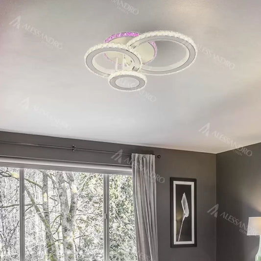 LED lustr s dálkovým ovládáním a krystalem LEOCADIA RGB 134W, 3 kruhy, studené/teplé/neutrální světlo, stmívatelné, bílý křišťálový LED lustr Výchozí název Alessandro Design