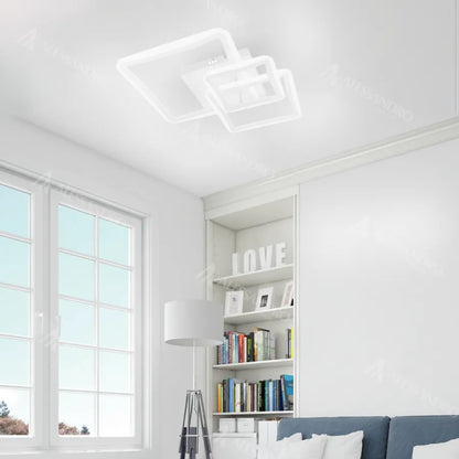 LED lustr s dálkovým ovládáním FARYDA 120W, 3 čtverce, studené/teplé/neutrální světlo, stmívatelné, bílá