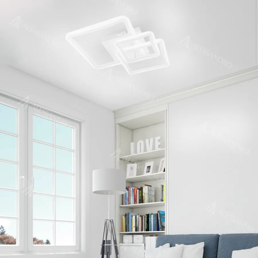 LED lustr s dálkovým ovládáním FARYDA 120W, 3 čtverce, studené/teplé/neutrální světlo, stmívatelné, bílá