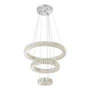 Závěsný LED lustr s dálkovým ovládáním a krystalem CANAAN 120W, 3 kruhy, studené/teplé/neutrální světlo, stmívatelný, lesklý chrom, nastavitelná výška Crystal LED lustry Výchozí název Alessandro Design