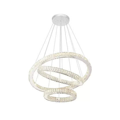 Závěsný LED lustr s dálkovým ovládáním a krystalem CAYDEN 200W, 3 kruhy, studené/teplé/neutrální světlo, stmívatelný, lesklý chrom, nastavitelná výška LED lustr Výchozí název Alessandro Design
