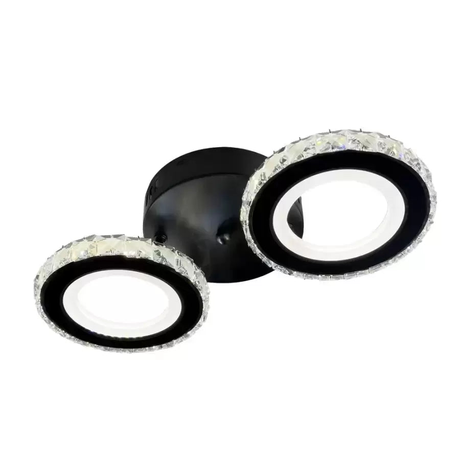 LED lustr s dálkovým ovládáním a krystalem NOVA ROTONDA 32W, 2 kruhy, studené/teplé/neutrální světlo, stmívatelné, černé křišťálové LED lustry Výchozí název Alessandro Design