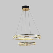Závěsný LED lustr s dálkovým ovládáním a křišťálovým ROGER 100W, 2 kruhy, studené/teplé/neutrální světlo, stmívatelné, lesklé zlaté, výškově nastavitelné křišťálové LED lustry Výchozí název Alessandro Design