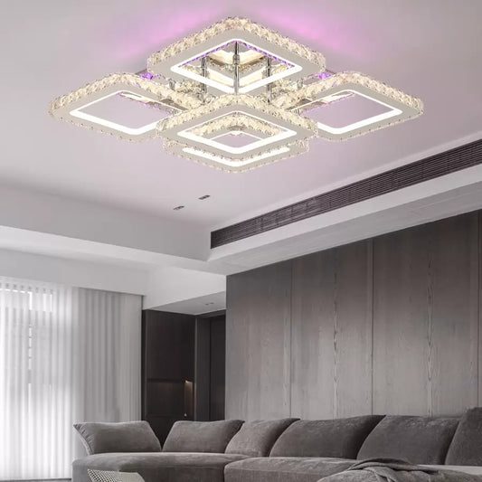LED lustr s dálkovým ovládáním s krystalem QUADRIA SUPREMO RGB, 143W, 5 čtverců, studené/teplé/neutrální světlo, stmívatelné, lesklé Chrome LED lustry s dálkovým ovládáním Výchozí název Alessandro Design