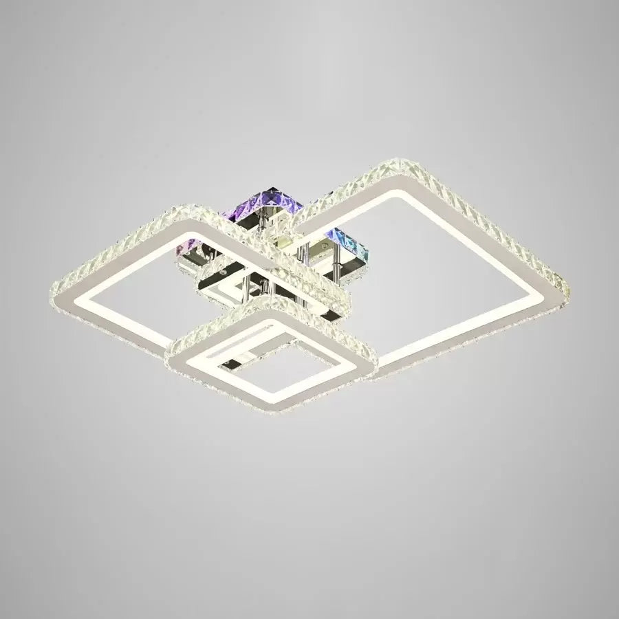 LED lustr s dálkovým ovládáním a krystalem JUSTIN RGB 106W, 3 čtverce, studené/teplé/neutrální světlo, stmívatelné, lesklý chrom Crystal LED lustry Výchozí název Alessandro Design