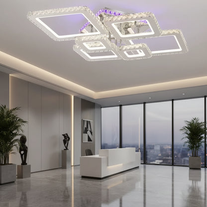 LED lustr s dálkovým ovládáním a krystalem NOVA RHOMBA RGB 168W, 6 čtverců, studené/teplé/neutrální světlo, stmívatelné, lesklý chrom LED lustry a krystaly Výchozí název Alessandro Design