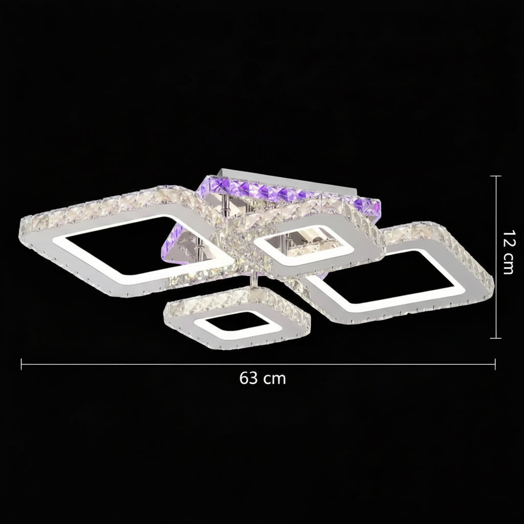 LED lustr s dálkovým ovládáním a krystalem NOVA RHOMBA RGB 95W, 4 čtverce, studené/teplé/neutrální světlo, stmívatelné, lesklý chrom LED lustry a krystaly Výchozí název Alessandro Design