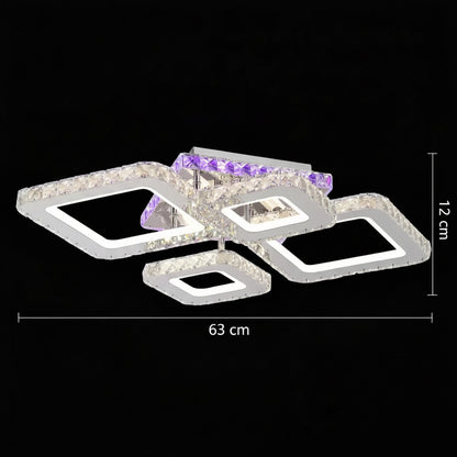 LED lustr s dálkovým ovládáním a krystalem NOVA RHOMBA RGB 95W, 4 čtverce, studené/teplé/neutrální světlo, stmívatelné, lesklý chrom LED lustry a krystaly Výchozí název Alessandro Design