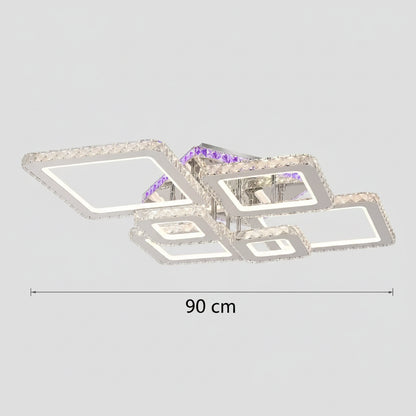 LED lustr s dálkovým ovládáním a krystalem NOVA RHOMBA RGB 168W, 6 čtverců, studené/teplé/neutrální světlo, stmívatelné, lesklý chrom LED lustry a krystaly Výchozí název Alessandro Design