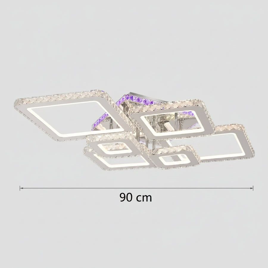 LED lustr s dálkovým ovládáním a krystalem NOVA RHOMBA RGB 168W, 6 čtverců, studené/teplé/neutrální světlo, stmívatelné, lesklý chrom LED lustry a krystaly Výchozí název Alessandro Design