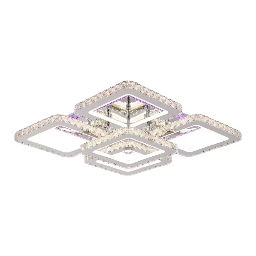 LED lustr s dálkovým ovládáním s krystalem QUADRIA SUPREMO RGB, 143W, 5 čtverců, studené/teplé/neutrální světlo, stmívatelné, lesklé Chrome LED lustry s dálkovým ovládáním Výchozí název Alessandro Design