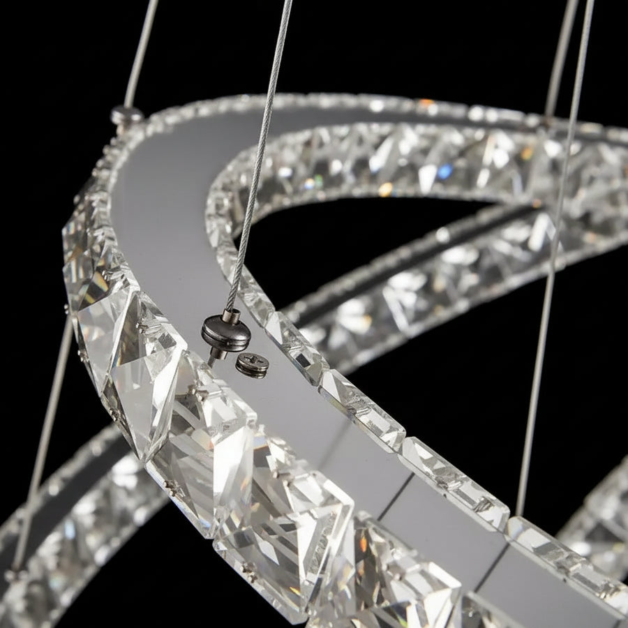 LED lustr s dálkovým ovládáním PRISM Luminis, křišťál a kov, 210 W, 4 kruhy, stmívatelný, studené/teplé/neutrální světlo, luxusní osvětlení LED lustry s dálkovým ovládáním Výchozí název Alessandro Design