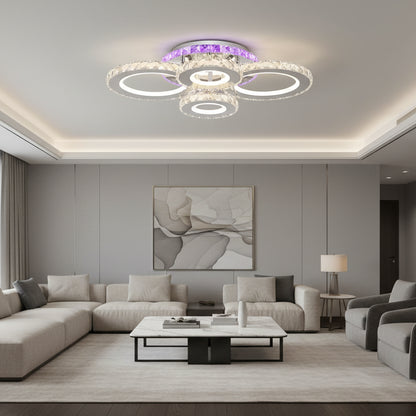 LED lustr s dálkovým ovládáním a krystalem NOVA ROTONDA RGB 82W, 4 kruhy, studené/teplé/neutrální světlo, stmívatelné, Chrome LED lustry a krystaly Výchozí název Alessandro Design