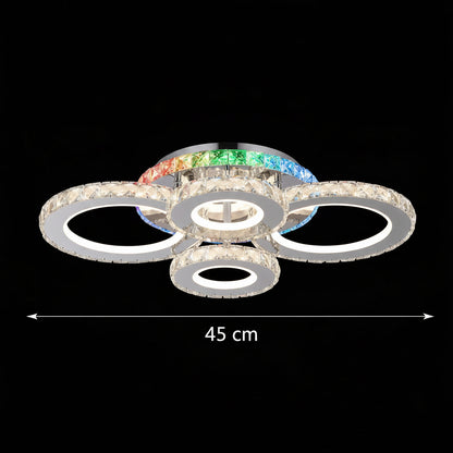 LED lustr s dálkovým ovládáním a krystalem NOVA ROTONDA RGB 82W, 4 kruhy, studené/teplé/neutrální světlo, stmívatelné, Chrome LED lustry a krystaly Výchozí název Alessandro Design
