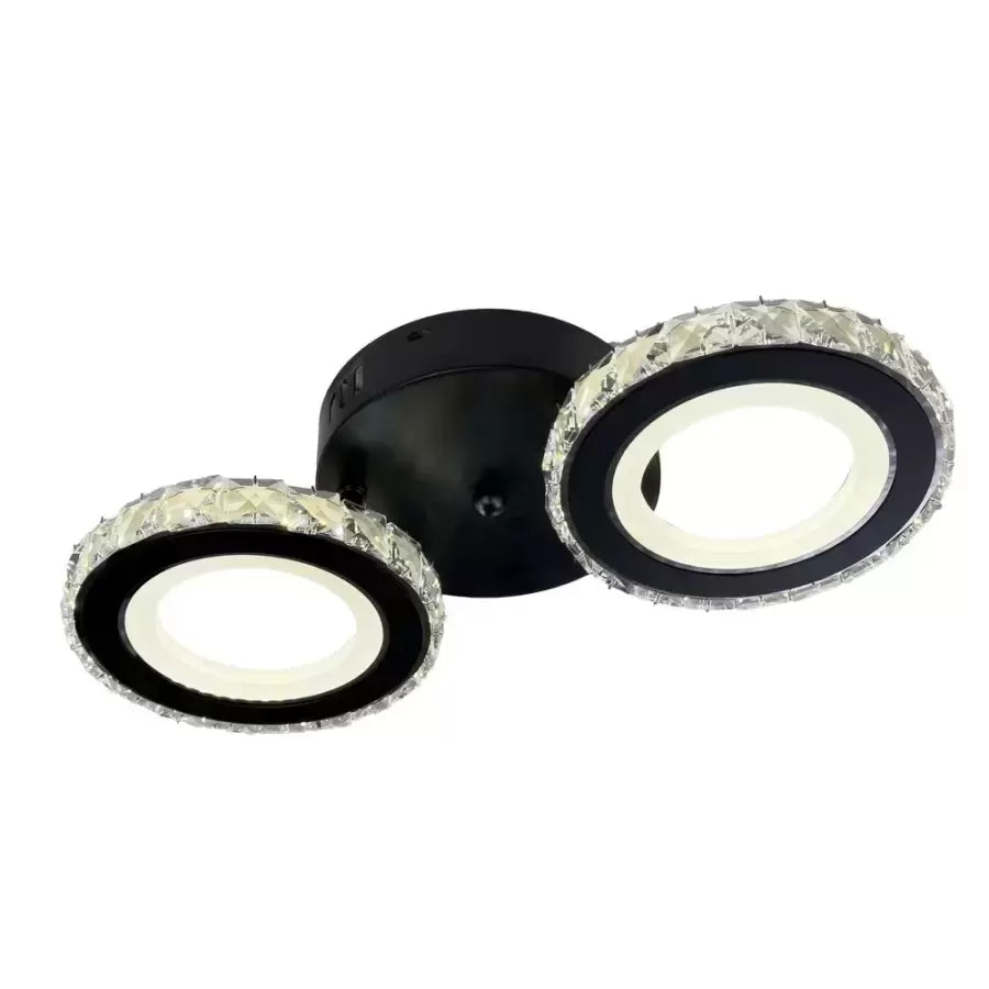 LED lustr s dálkovým ovládáním a krystalem NOVA ROTONDA 32W, 2 kruhy, studené/teplé/neutrální světlo, stmívatelné, černé křišťálové LED lustry Výchozí název Alessandro Design