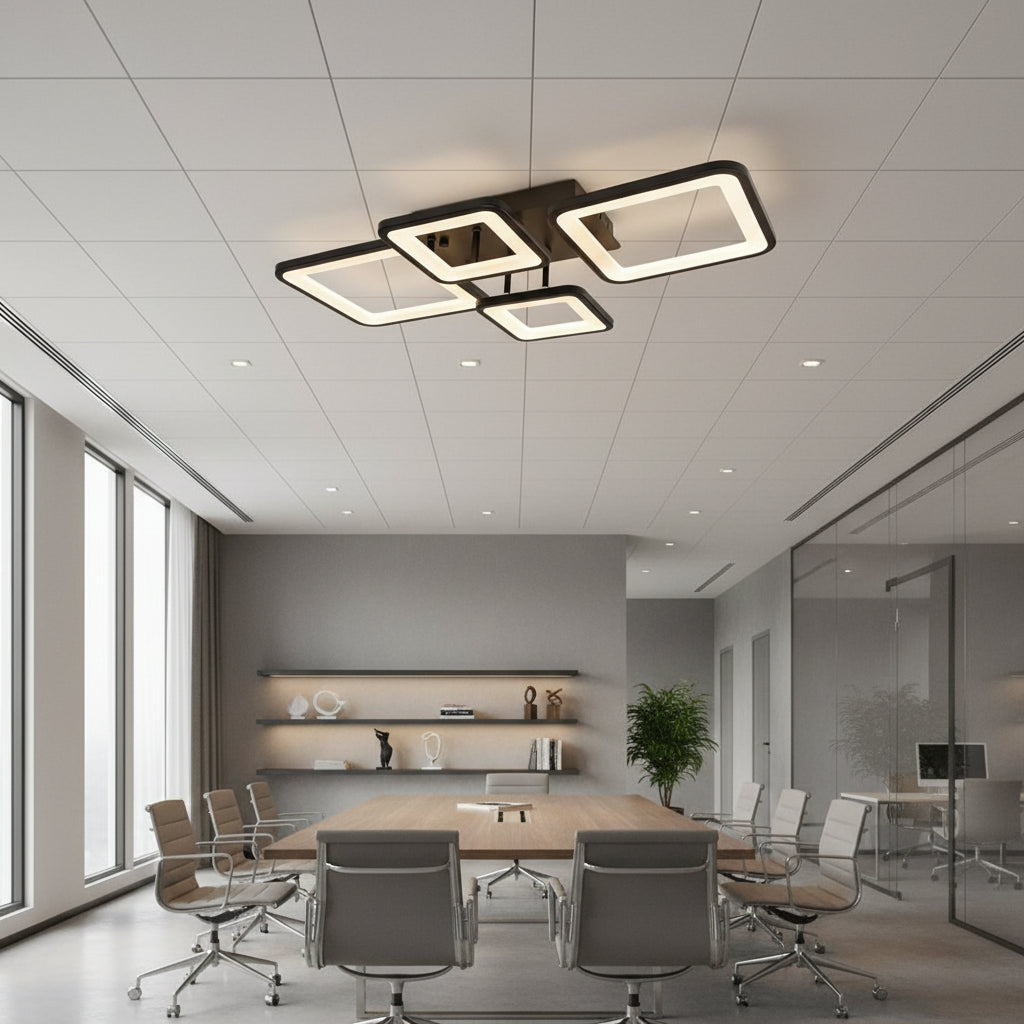 LED lustr s dálkovým ovládáním MUGE 112W, 4 čtverce, studené/teplé/neutrální světlo, stmívatelné, černé LED lustry s dálkovým ovládáním Výchozí název Alessandro Design