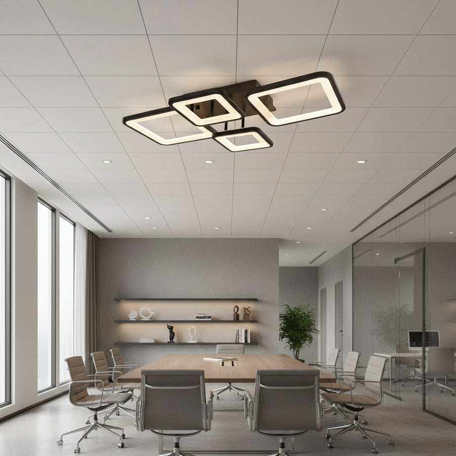 LED lustr s dálkovým ovládáním MUGE 112W, 4 čtverce, studené/teplé/neutrální světlo, stmívatelné, černé LED lustry s dálkovým ovládáním Výchozí název Alessandro Design