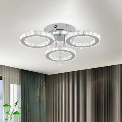 LED lustr s dálkovým ovládáním a křišťálovým ALANUBIS 40W, 3 kruhy, studené/teplé/neutrální světlo, stmívatelné, lesklý chrom Crystal LED lustry Výchozí název Alessandro Design