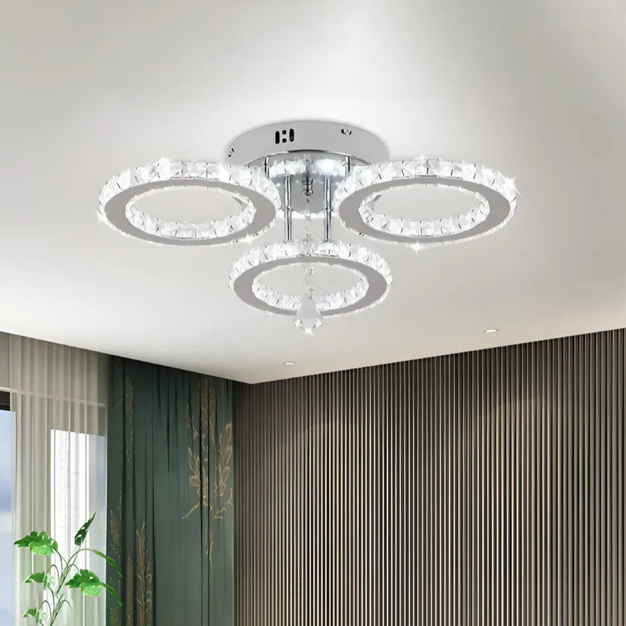 LED lustr s dálkovým ovládáním a křišťálovým ALANUBIS 40W, 3 kruhy, studené/teplé/neutrální světlo, stmívatelné, lesklý chrom Crystal LED lustry Výchozí název Alessandro Design
