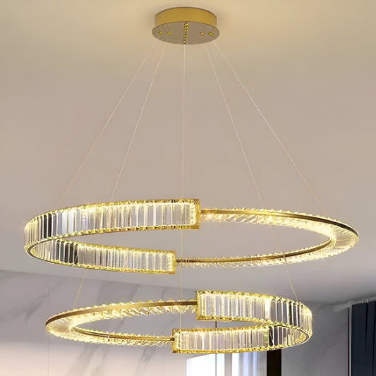 Závěsný LED křišťálový lustr PRISM REGAL 117W, 2 kruhy, Studené/Teplé/Neutrální světlo, Stmívatelné, Zlaté, Výškově nastavitelné Křišťálové LED lustry Výchozí název Alessandro Design