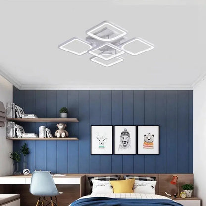 LED lustr s dálkovým ovládáním FELY 80W, 5 čtverců, studené/teplé/neutrální světlo, stmívatelné, bílý LED lustr s dálkovým ovládáním Výchozí název Alessandro Design