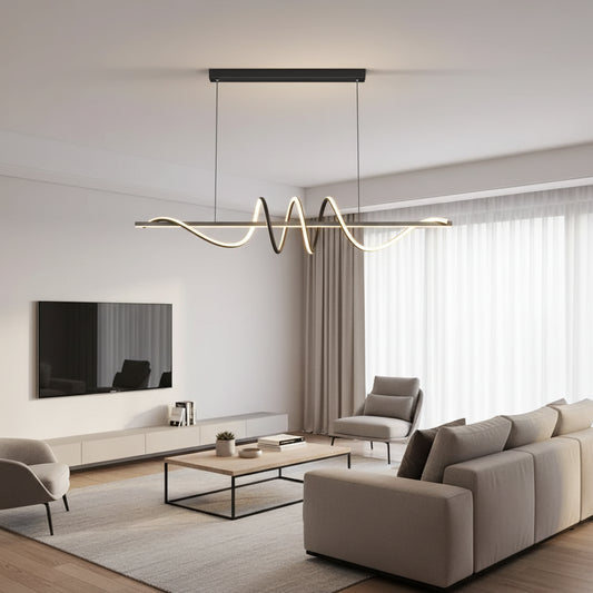 Závěsný LED lustr s dálkovým ovládáním RIBBON 64W, lineární, studené/teplé/neutrální světlo, stmívatelný, černý, výškově nastavitelné LED lustry s dálkovým ovládáním Výchozí název Alessandro Design