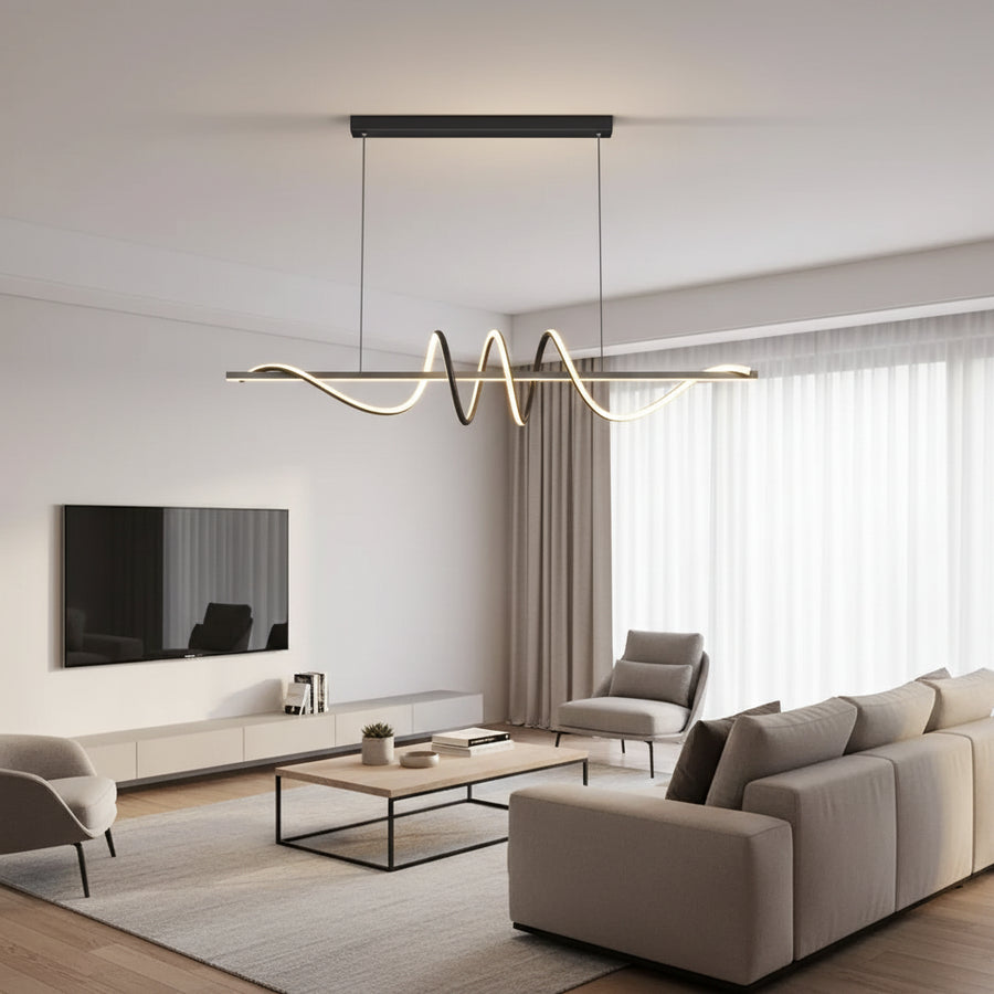 Závěsný LED lustr s dálkovým ovládáním RIBBON 64W, lineární, studené/teplé/neutrální světlo, stmívatelný, černý, výškově nastavitelné LED lustry s dálkovým ovládáním Výchozí název Alessandro Design