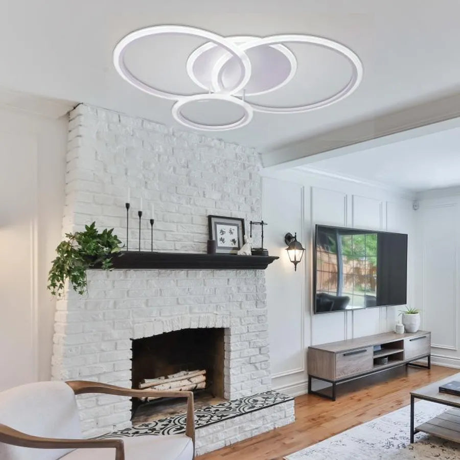 LED lustr s dálkovým ovládáním LUCY 69W, 4 kruhy, studené/teplé/neutrální světlo, stmívatelné, bílý LED lustr s dálkovým ovládáním Výchozí název Alessandro Design