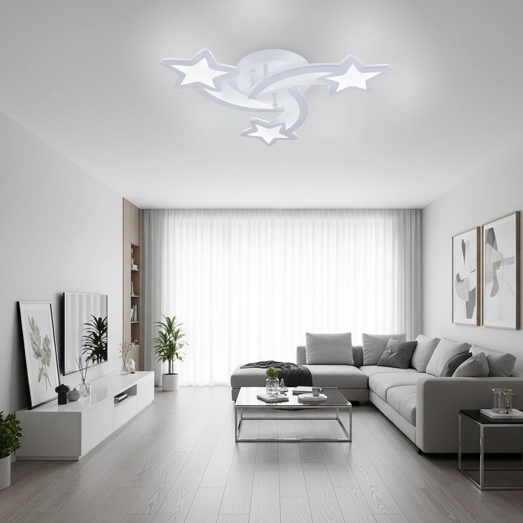 LED lustr s dálkovým ovládáním IPOMOEA 51W, 3 hvězdičky, Studené/Teplé/Neutrální světlo, Stmívatelné, Bílý LED lustr s dálkovým ovládáním Výchozí název Alessandro Design