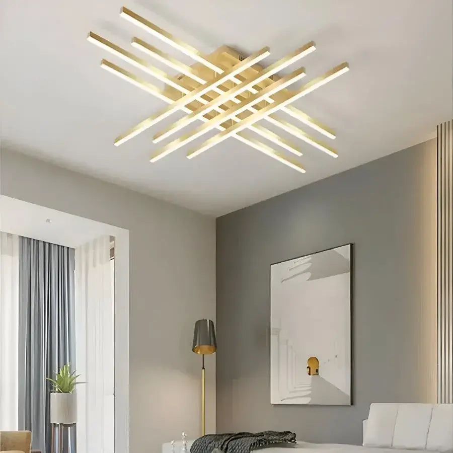 LED lustr s dálkovým ovládáním MORA 160W, 8 prvků, lineární, studené/teplé/neutrální světlo, stmívatelné, lesklé zlaté LED lustry s dálkovým ovládáním Výchozí název Alessandro Design