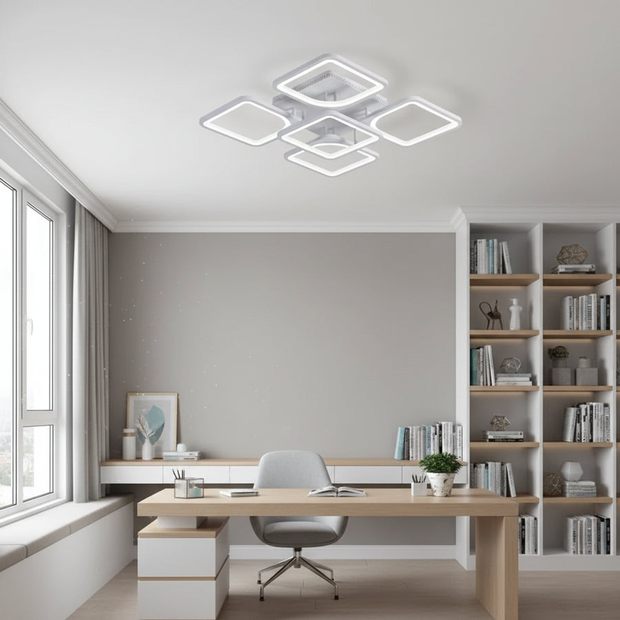 LED lustr s dálkovým ovládáním ZOE 70W, 5 čtverců, studené/teplé/neutrální světlo, stmívatelné, bílý LED lustr s dálkovým ovládáním Výchozí název Alessandro Design