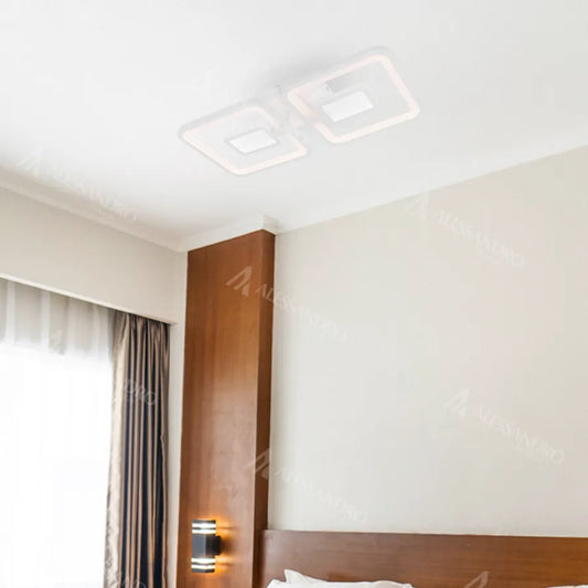 LED lustr s dálkovým ovládáním FELIX 28W, 2 čtverce, studené/teplé/neutrální světlo, stmívatelné, bílý LED lustr s dálkovým ovládáním Výchozí název Alessandro Design