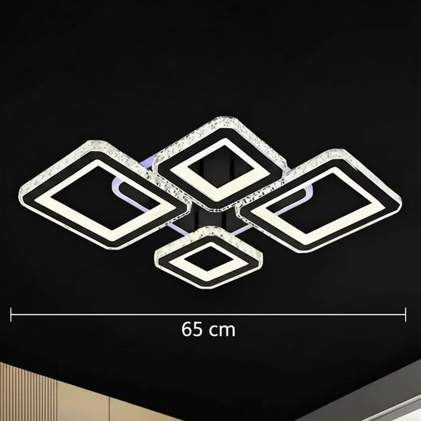 LED lustr s dálkovým ovládáním a krystalem QUADRIS RGB 96W, 4 čtverce, studené/teplé/neutrální světlo, stmívatelné, černé LED lustry s dálkovým ovládáním Výchozí název Alessandro Design
