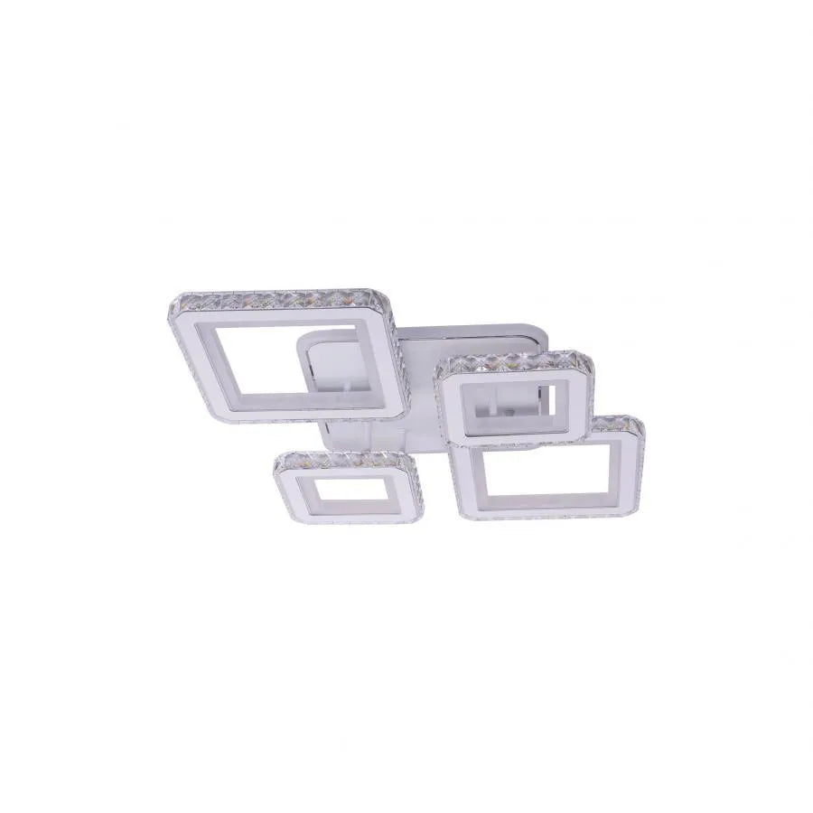LED lustr s dálkovým ovládáním a krystalem QUADRIS RGB, 96W, 4 čtverce, studené/teplé/neutrální světlo, stmívatelné, bílý LED lustr s dálkovým ovládáním Výchozí název Alessandro Design
