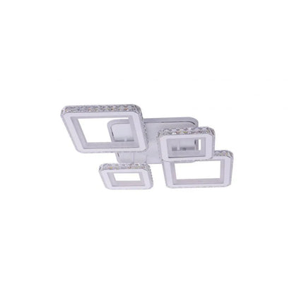 LED lustr s dálkovým ovládáním a krystalem QUADRIS RGB, 96W, 4 čtverce, studené/teplé/neutrální světlo, stmívatelné, bílý LED lustr s dálkovým ovládáním Výchozí název Alessandro Design
