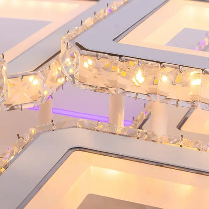 LED lustr s dálkovým ovládáním a krystalem QUADRIS RGB 175W, 6 čtverců, studené/teplé/neutrální světlo, stmívatelné, bílé LED lustry s dálkovým ovládáním Výchozí název Alessandro Design
