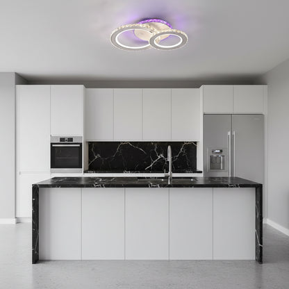 LED lustr s dálkovým ovládáním a krystalem NOVA ROTONDA RGB 42W, 2 kruhy, studené/teplé/neutrální světlo, stmívatelné, bílý LED lustr s dálkovým ovládáním Výchozí název Alessandro Design
