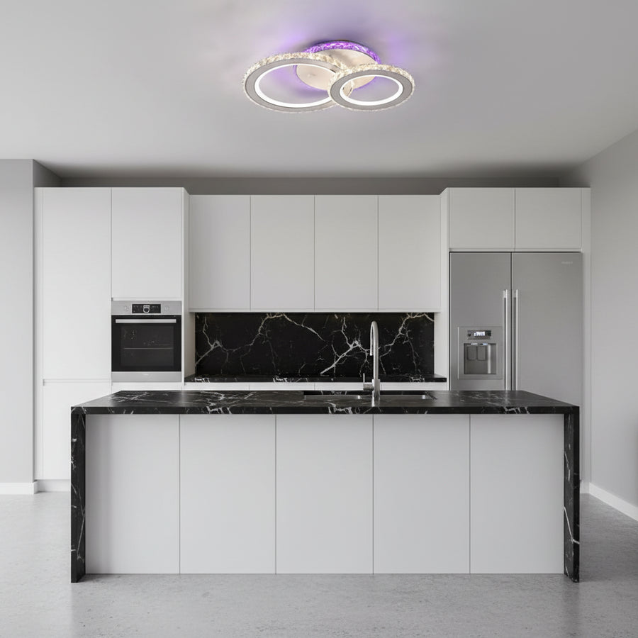 LED lustr s dálkovým ovládáním a krystalem NOVA ROTONDA RGB 42W, 2 kruhy, studené/teplé/neutrální světlo, stmívatelné, bílý LED lustr s dálkovým ovládáním Výchozí název Alessandro Design