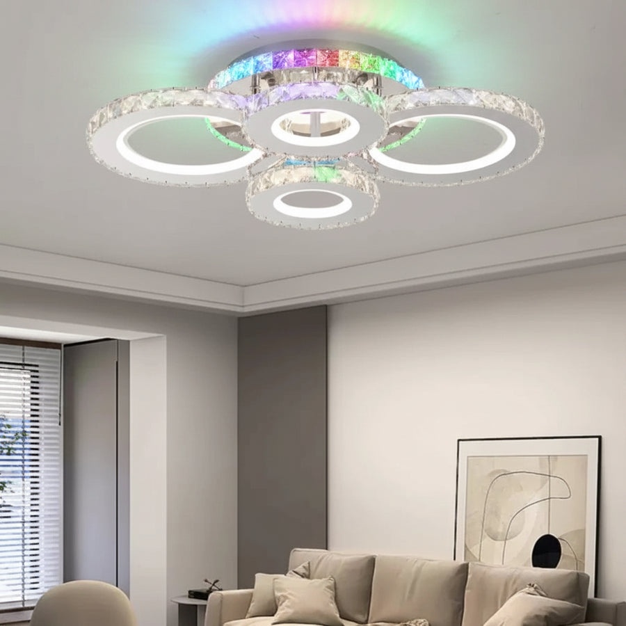 LED lustr s dálkovým ovládáním a krystalem NOVA ROTONDA RGB 82W, 4 kruhy, studené/teplé/neutrální světlo, stmívatelné, Chrome LED lustry a krystaly Výchozí název Alessandro Design