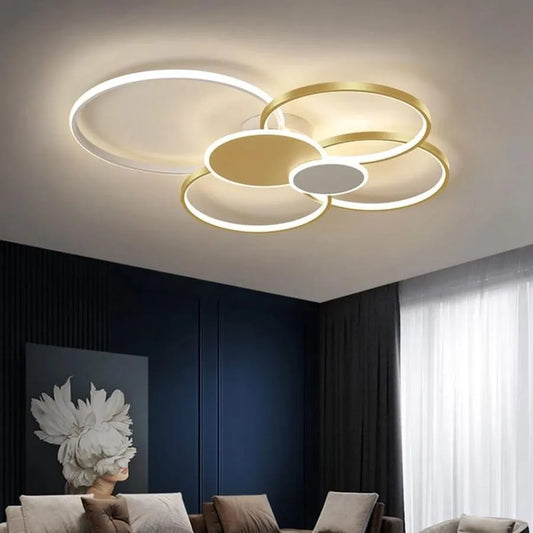 LED lustr s dálkovým ovládáním KILLIAN 74W, 6 kruhů, studené/teplé/neutrální světlo, stmívatelné, zlato bílé LED lustry s dálkovým ovládáním Výchozí název Alessandro Design